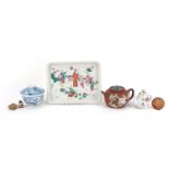 Chinese and Japanese ceramics and sundry items including famille rose tray hand painted with figures