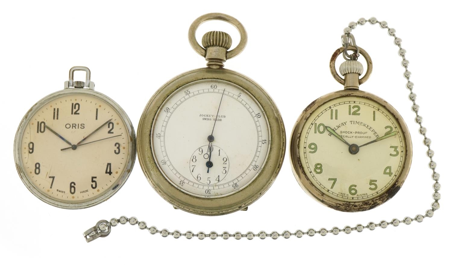 Three gentlemen's pocket watches and stop watches comprising Jockey Club stopwatch, railway - Bild 2 aus 5