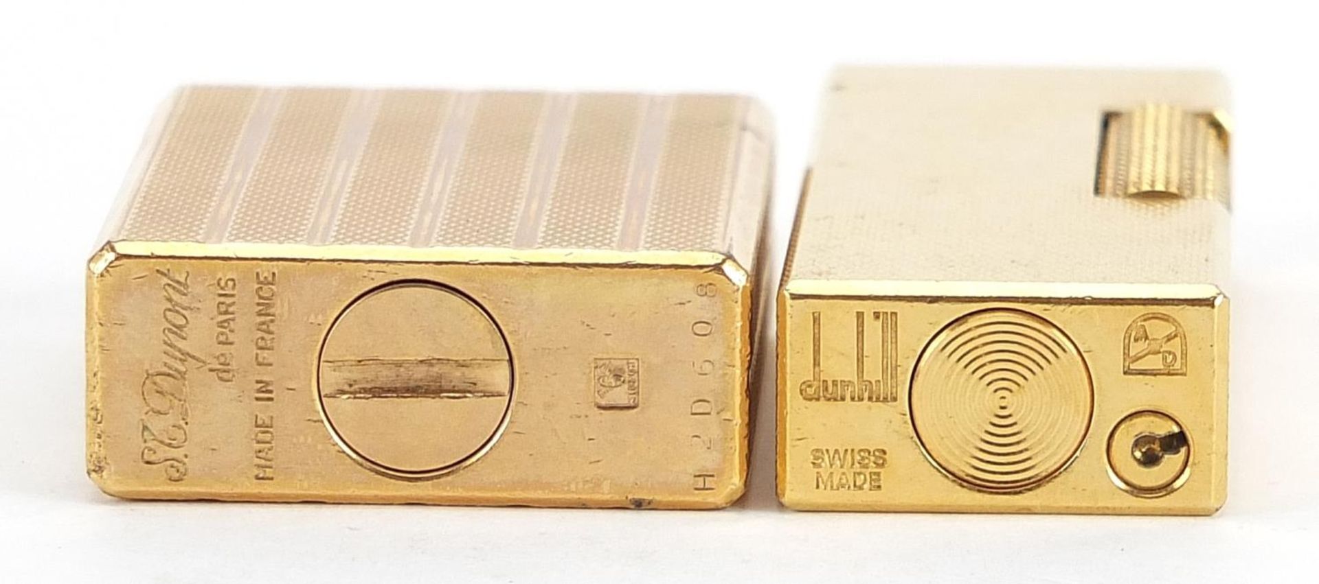 Two gold plated engine turned pocket lighters comprising Dunhill and S J Dupont, the largest 6.5cm - Image 4 of 4