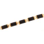 Chinese 14k gold hardstone bracelet, 18.5cm in length, 12.9g