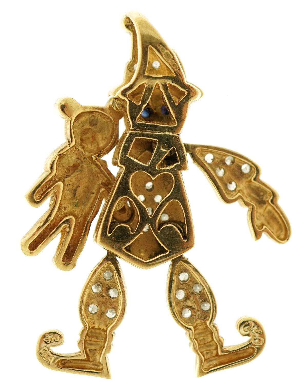 9ct gold diamond clown pendant with sapphire eyes, 3.3cm high, 4.4g - Image 2 of 3