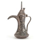Omani unmarked silver Dallah coffee pot embossed with camels, 19.5cm high, 316.5g