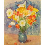 Jacob Epstein - Still life flowers in a jug, watercolour, inscribed verso, framed and glazed, 63cm x
