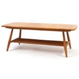 Ercol light elm Windsor coffee table with under tier, 45.5cm H x 104cm W x 45cm D