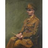 Three quarter length portrait of a seated gentleman wearing military uniform, oil on board,