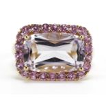 9ct gold pink stone cluster ring, size Q, 4.1g