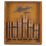 Display of various cigars arranged in an easel display titled Alhambra Manila, overall 32cm x 28cm