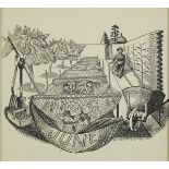 Edward Bawden - Garden scene with figures, print, inscribed verso June, Curwen Press 1936,