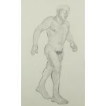 Full length portrait of a nude man, Modern British school pencil, mounted, framed and glazed, 45.5cm