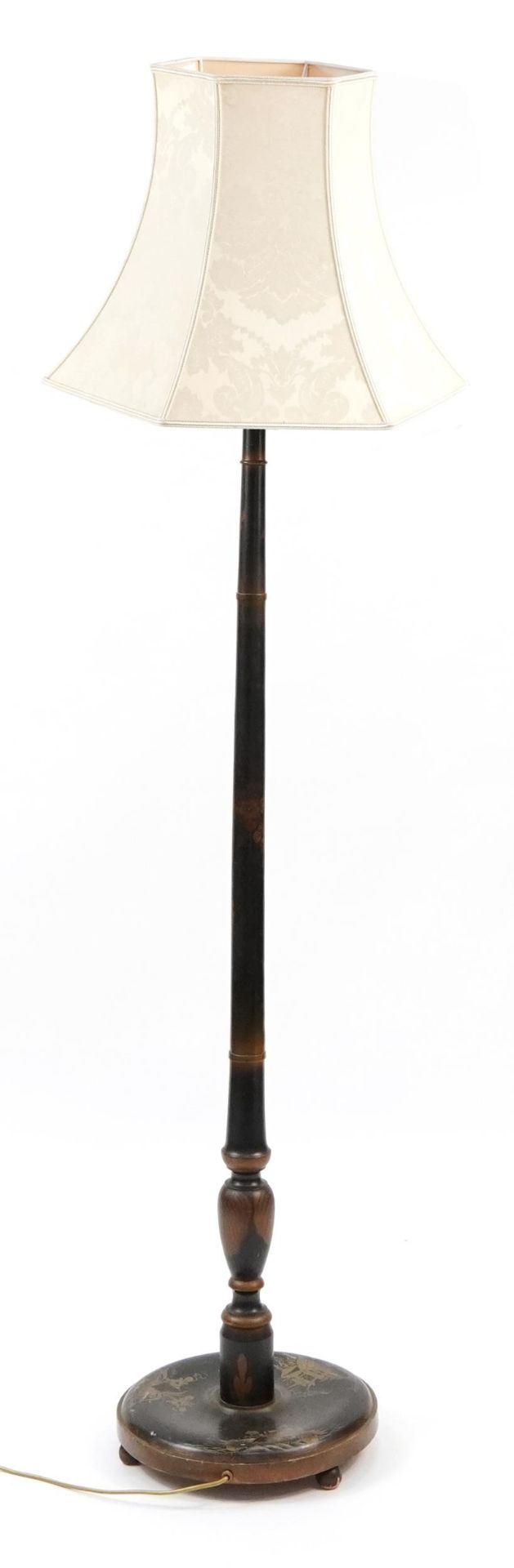 Chinese black lacquered chinoiserie standard lamp with shade, 175cm high - Image 2 of 2