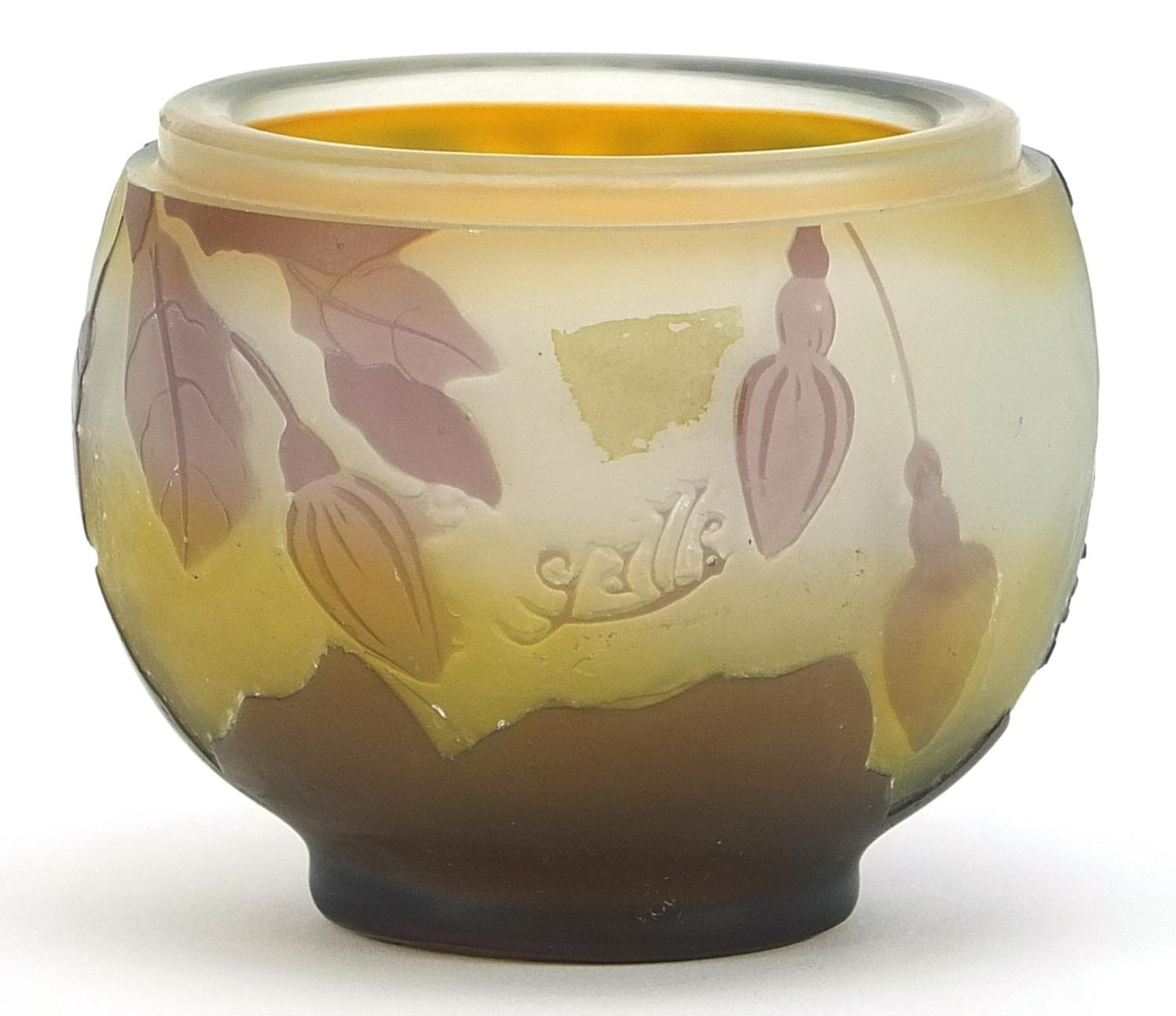 Emile Galle, French Art Nouveau cameo glass pot decorated with flowers, 7.5cm in diameter - Image 2 of 4