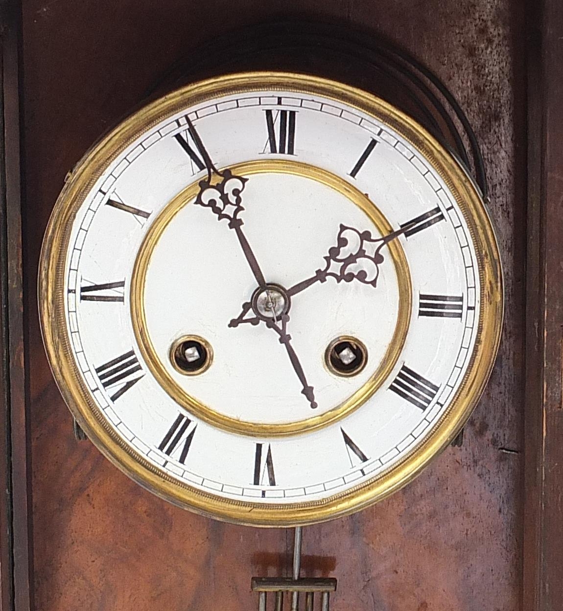 Mahogany Vienna Regulator striking wall clock with enamelled dial, 92cm high - Image 2 of 4