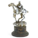 Desmo, vintage chrome plated car mascot in the form of a jockey on horseback raised on later