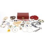 Vintage and later costume jewellery including necklaces, rings, earrings and an agate necklace
