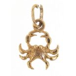 9ct gold crab charm, 1.5cm high, 0.9g