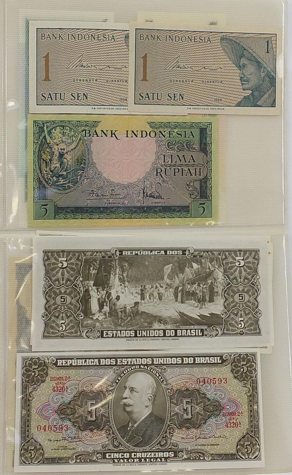 Collection of world banknotes arranged in an album including China and Brazil - Image 2 of 6