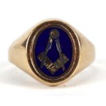 9ct gold and enamel masonic rotating ring, size P, 4.6g