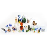 Collection of glass animal sculptures including Langham, Wedgwood and Murano, the largest 16.5cm
