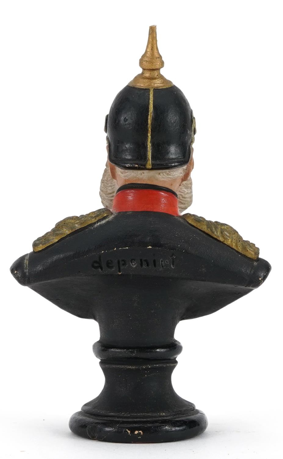 German hand painted terracotta bust of Kaiser Wilhelm I in military dress by Deponirt, 11.5cm high - Bild 2 aus 4