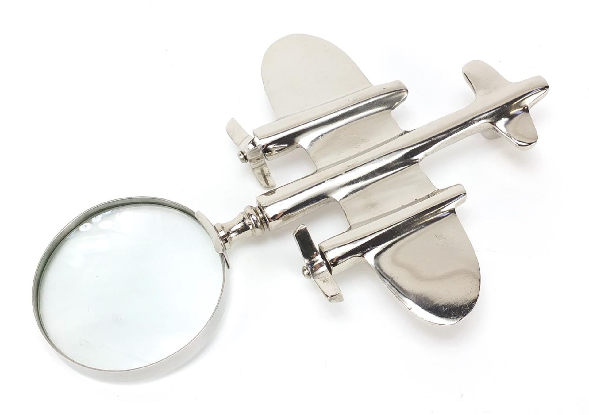 Novelty silver plated magnifying glass in the form of an aeroplane, 23.5cm in length - Image 2 of 2