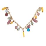 9ct gold necklace with colourful bead drops, 42cm in length, 11.8g