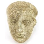 Stoneware garden wall mask of a Roman male, 26cm high