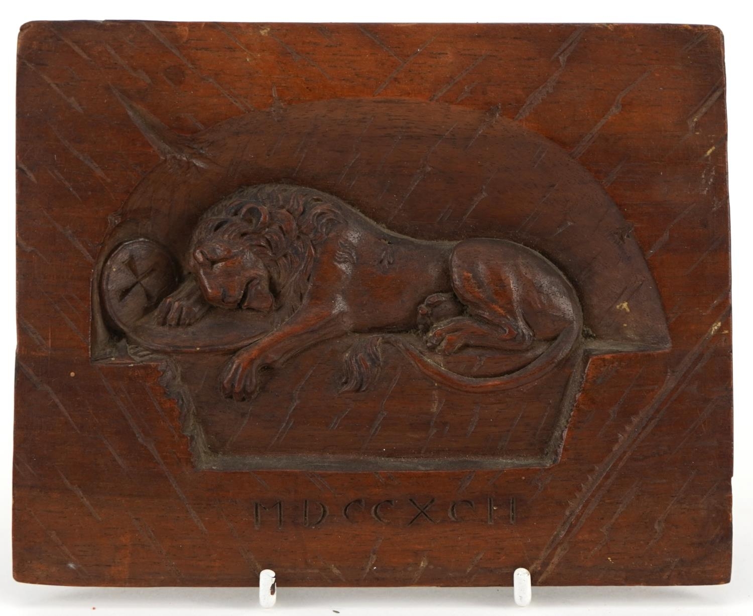 19th century continental memorial carving of The Lion of Lucerne, 16cm x 12.5cm