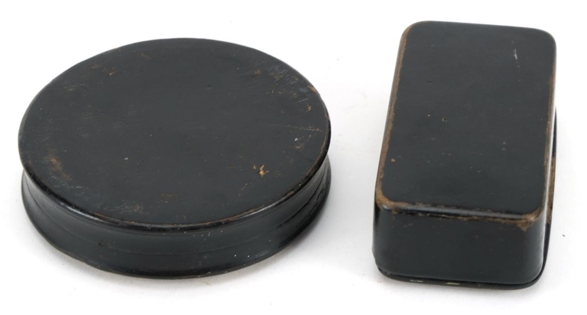 Two 19th century papier mache snuff boxes including a German military interest example, the - Image 2 of 2