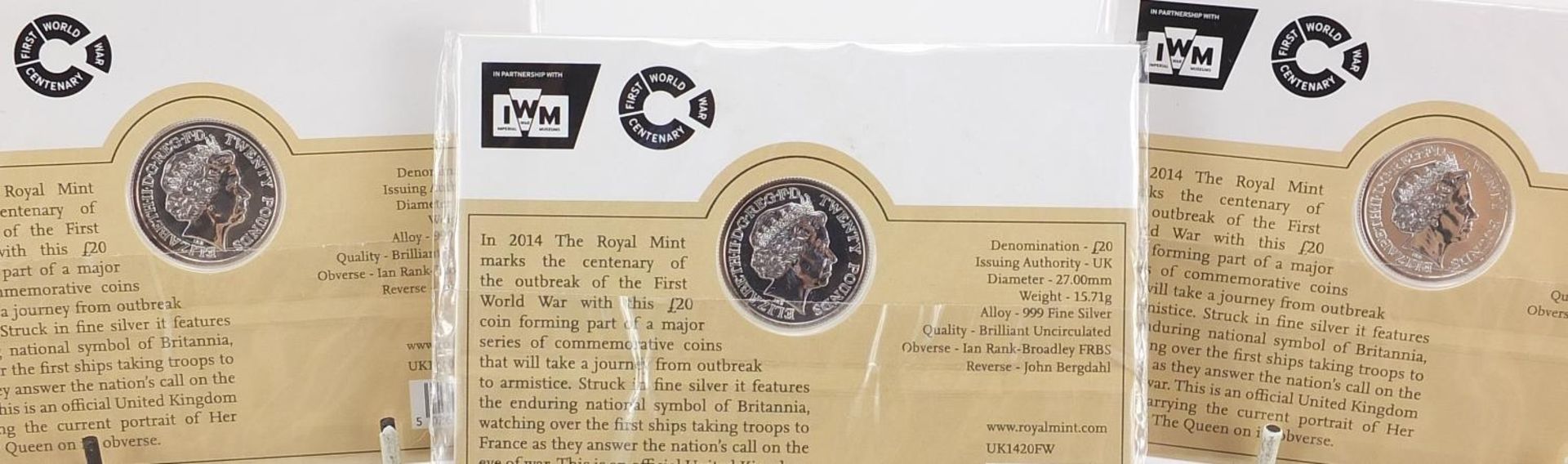 Eight sealed 2014 Outbreak twenty pound fine silver coins by The Royal Mint - Image 6 of 8