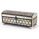 Turkish Islamic mother of pearl and tortoiseshell pen box, 11cm H x 32cm W x 12cm D