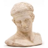 Stoneware garden bust of Diadoumenos, 40cm high