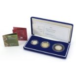 2003 silver proof Piedfort three coin collection by The Royal Mint with certificate and case