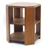 Art Deco oak three tier side table with canted corners, 56cm high x 45.5cm in diameter