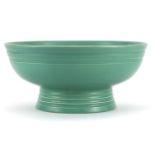 Keith Murray for Wedgwood, green glazed footed bowl, 26cm in diameter