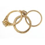 9ct gold engagement, wedding and eternity ring charm set with clear stones, 2.0cm high, 3.0g