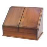 Victorian mahogany slope front stationary cabinet with perpetual calendar, 34.5cm H x 45.5cm W x