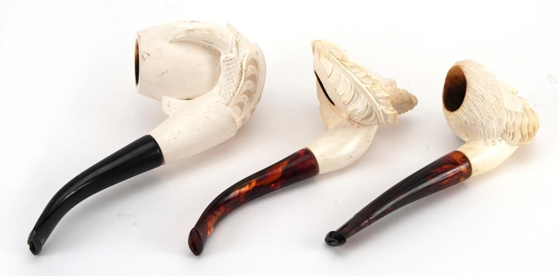 Three Meerschaum style pipes, the largest 16cm in length - Image 2 of 2