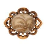 Antique gilt metal and seed pearl mourning brooch, 4.6cm wide, 11.5g