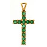 14ct gold emerald cross pendant, 2.6cm high, 1.5g