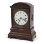 German inlaid walnut dome top bracket clock with twin fusee movement, the enamelled dial having