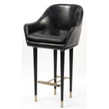 Style Matters black leather and ebonised bar stool with footrest, 106cm high