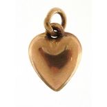 9ct gold love heart charm, 1.0cm high, 0.5g