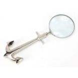 Novelty silver plated magnifying glass in the form of an anchor, 29.5cm in length