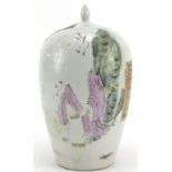 Chinese porcelain jar and cover hand painted in the famille rose palette with an elder, 24cm high