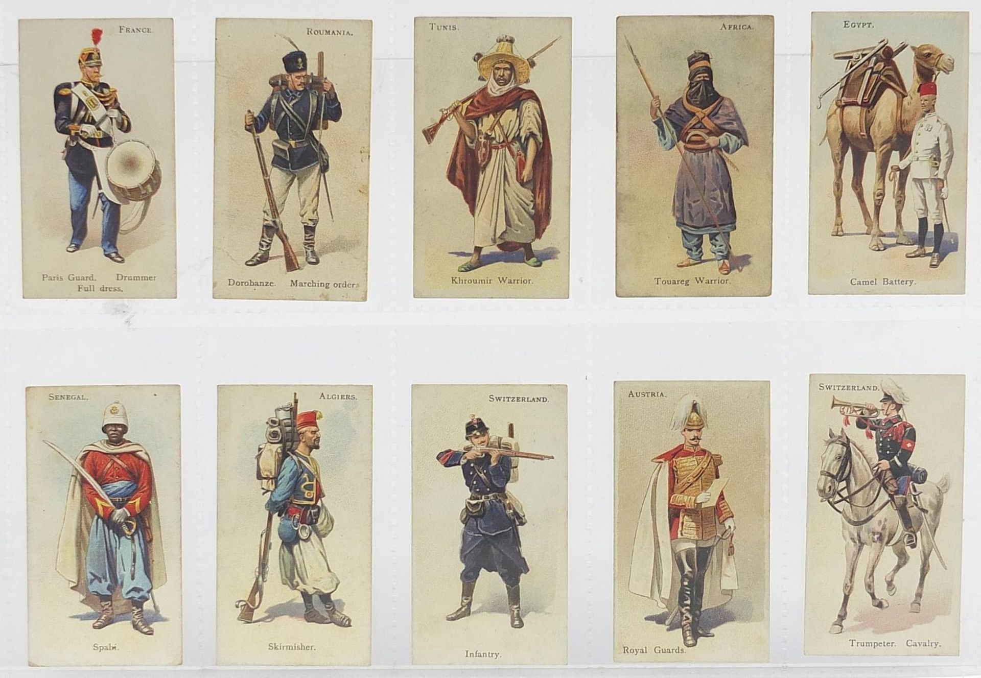 Collection of cigarette cards arranged in five albums including Player's Highland Regiments