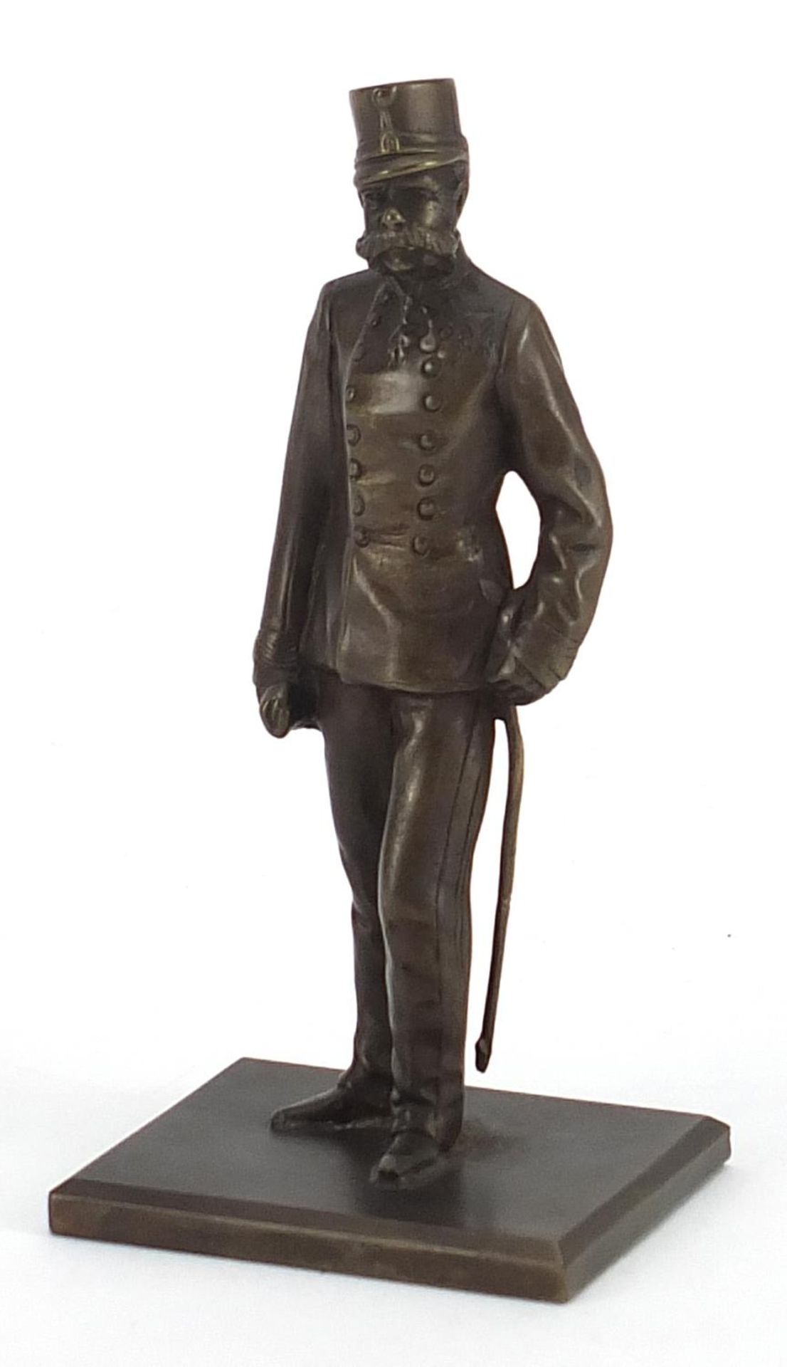 German military interest patinated bronze figure of Franz Joseph I impressed K & K Wien 1908 to
