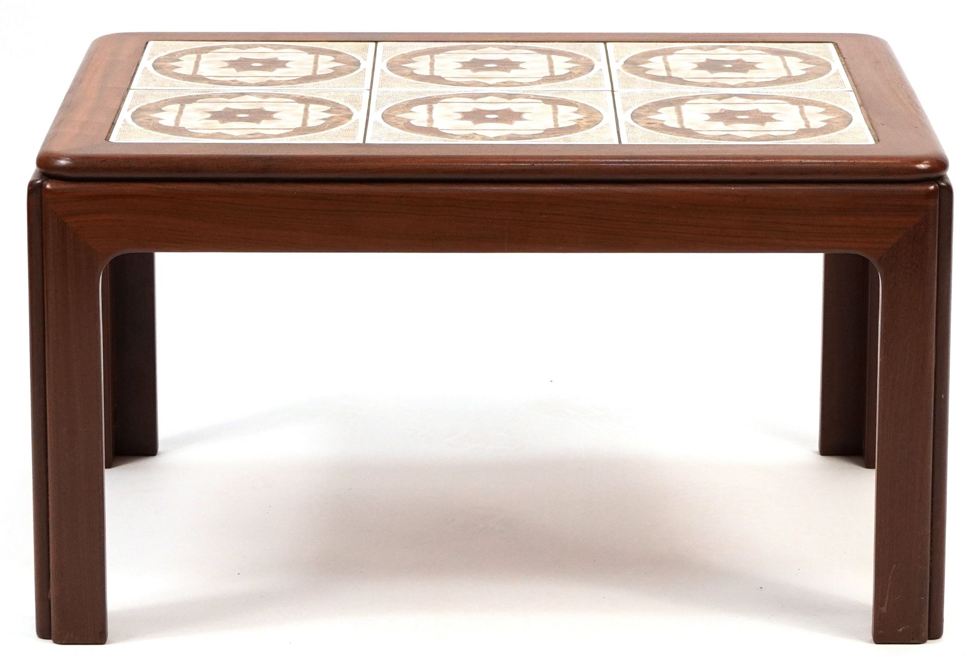 Mid century teak tile top coffee table, probably G Plan, 40cm H x 71cm W x 51cm D - Image 2 of 4