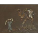 Nellie Hadden 1909 - Bedouin and camel, early 20th century pastel, mounted, framed and glazed 41.5cm