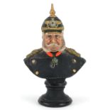 German hand painted terracotta bust of Kaiser Wilhelm I in military dress by Deponirt, 11.5cm high