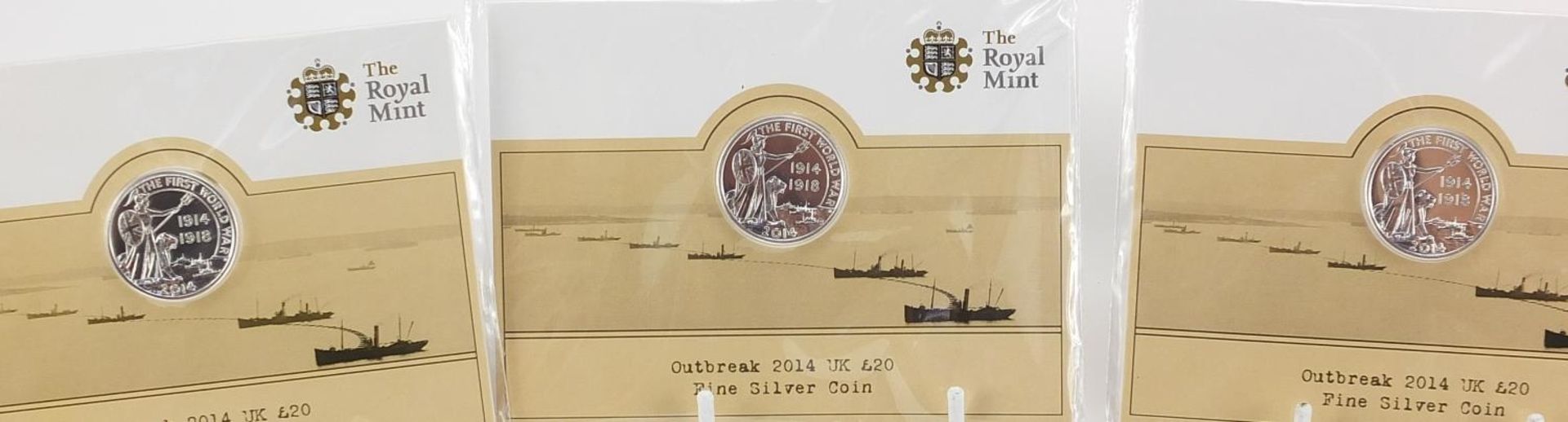 Eight sealed 2014 Outbreak twenty pound fine silver coins by The Royal Mint - Image 3 of 8